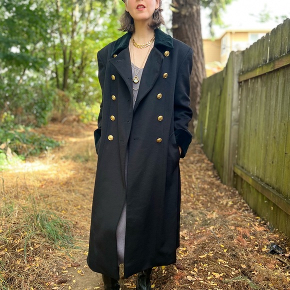 Dior Black Wool / Velvet Coat, Military Style Double Breasted Overcoat - Picture 1 of 10